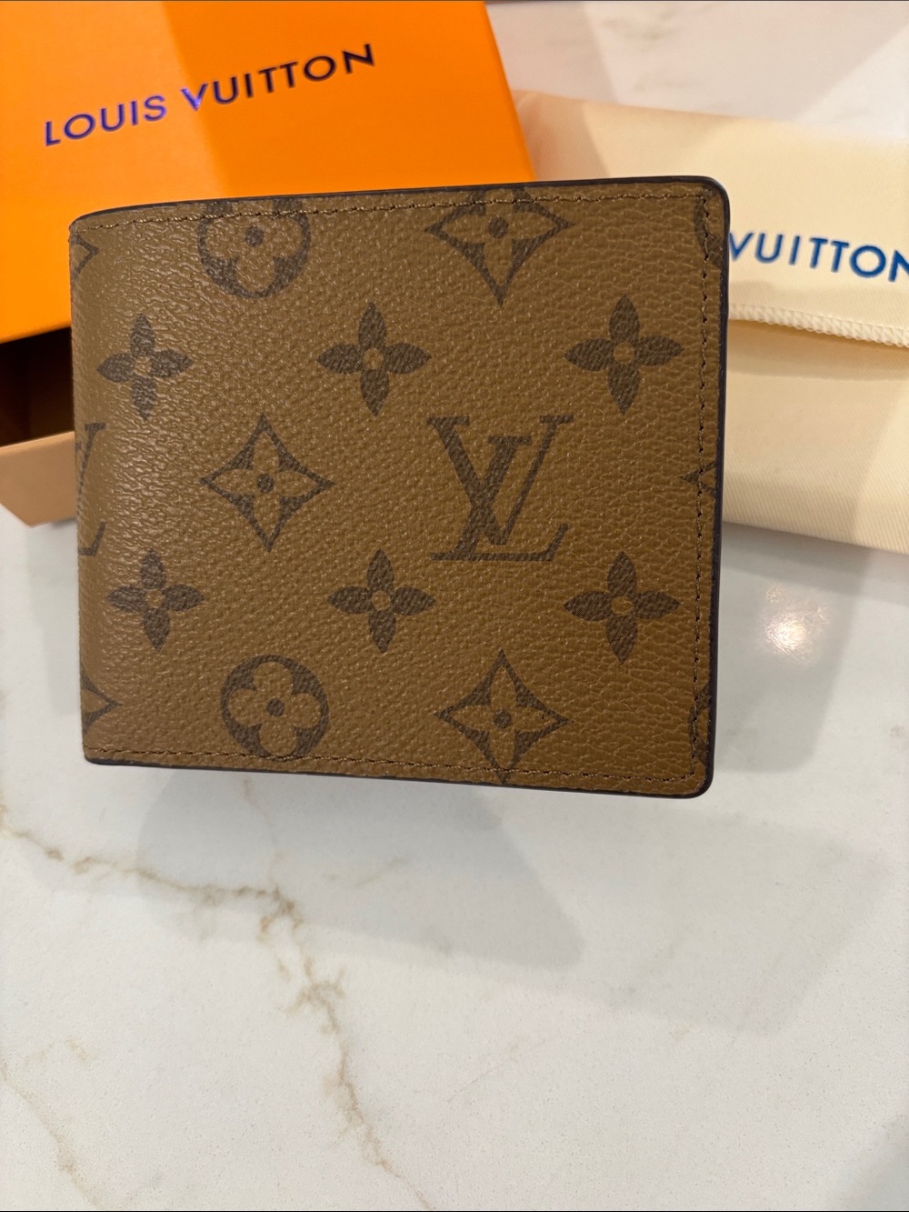 Genuine Leather Brown Monogram Canvas Bifold Wallet